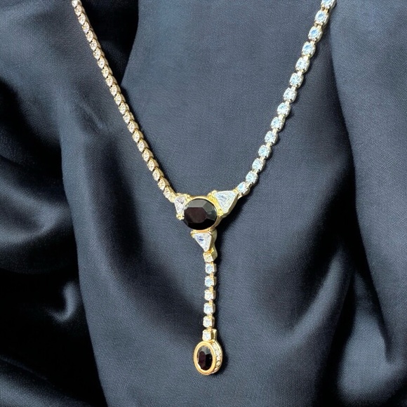 MONET | Gold-Plated Onyx & Crystal Necklace - Picture 1 of 14